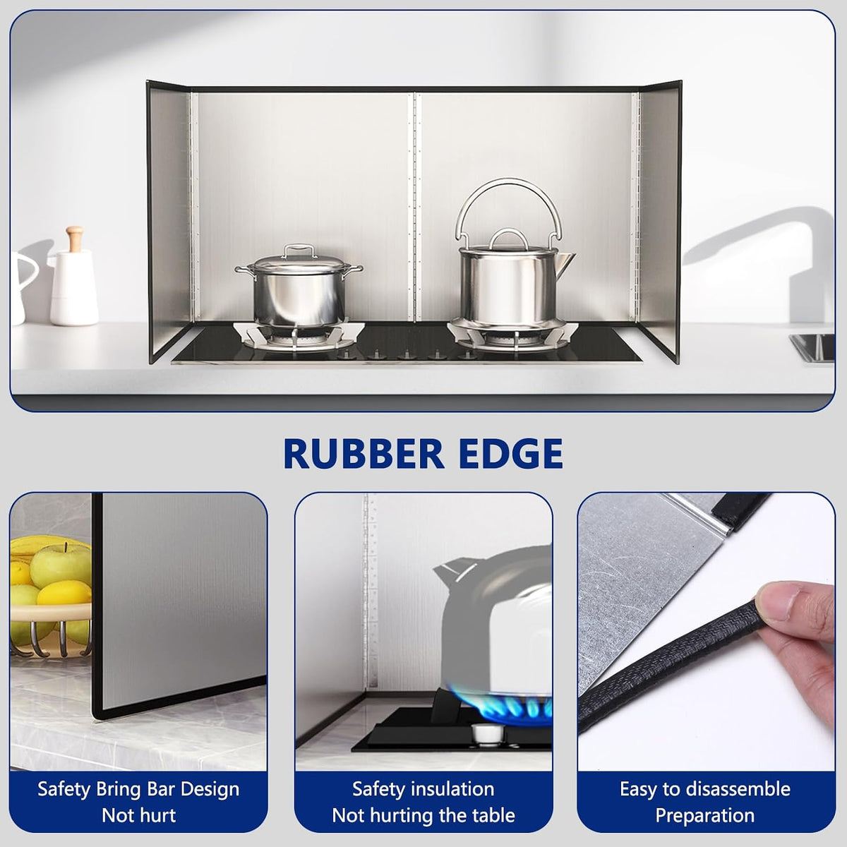 4 Sided Grease Splatter Guard Foldable Splatter Guard for Stove Stainless Steel Oil Splatter Screens Backsplash for Wall Gas Range Frying Pan Camping (11.8×31.5×15.7inches)