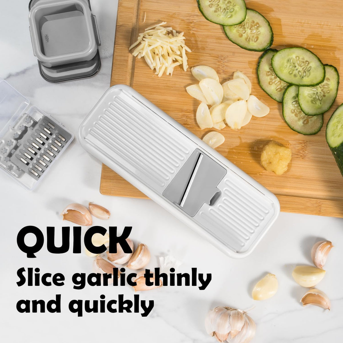 Badelite Mini Garlic Slicer Multi-Functional Mandoline Slicer Veggie Shredder Garlic Ginger Grinder Vegetable Mandoline Cutter with Container