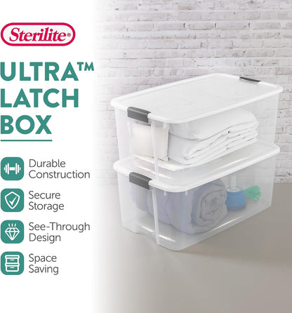 Sterilite 6-Pack Ultra Latching Box, Storage Bins with Lids, Clear Plastic, 18 Qt – Large Heavy-Duty Organizing Bin Containers for Home, Closet, Kitchen, Pantry, Bathroom, and Office