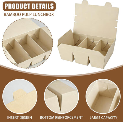 30 Pack 3 Compartment Take Out Food Containers, 7.5x5.4x2.6" Bamboo Pulp Paper Take Out Boxes, Disposable To Go Container Take Out Containers, Greaseproof Paper Bento Box Takeout Lunch Boxes with Lid