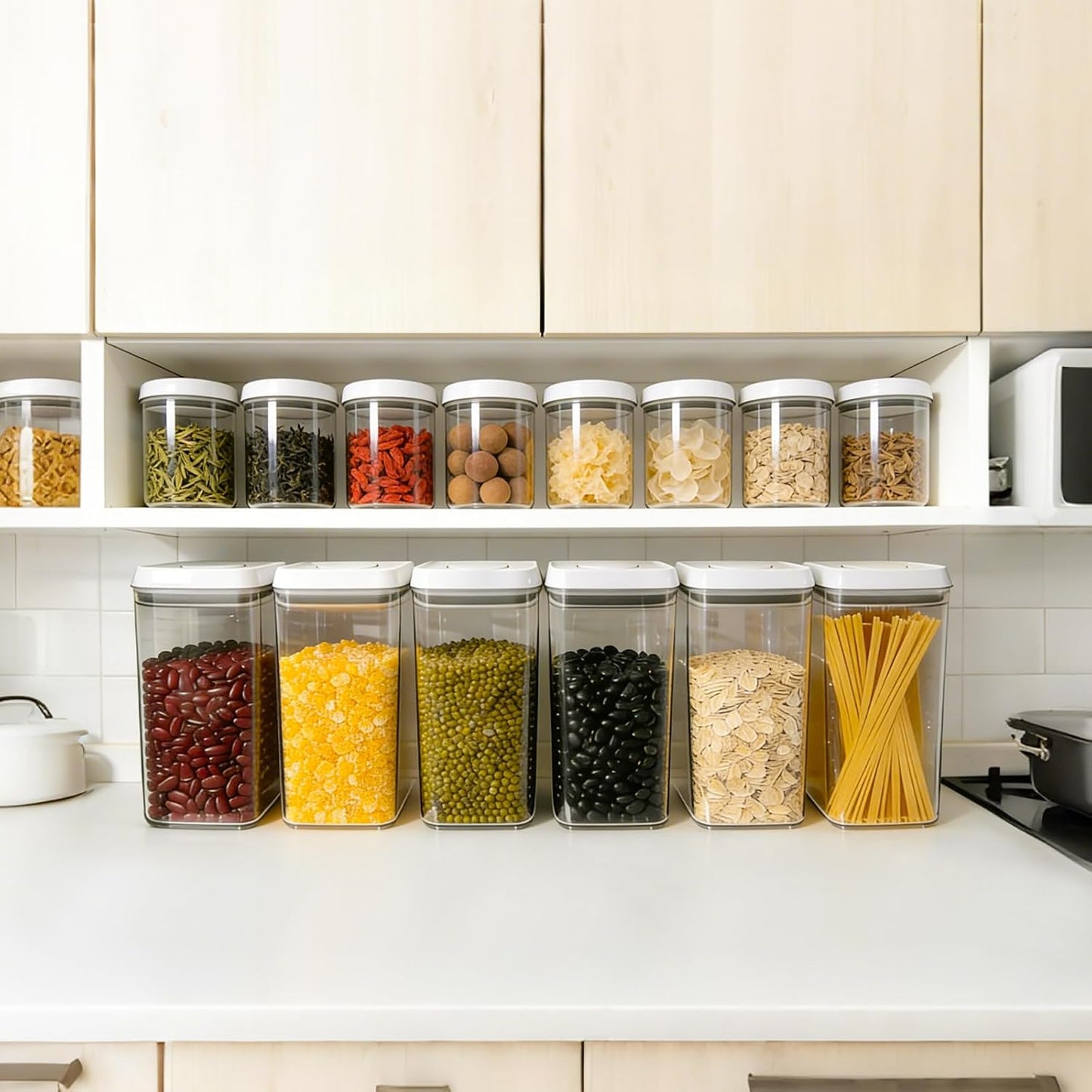 Airtight Pop Top Food Storage Container Sets with Lids 6Pcs Round Rectangle Pop Containers for Kitchen Pantry Organization BPA-Free Stackable Kitchen Storage for Cereal Flour Sugar 0.6qt *4, 3.6qt *2