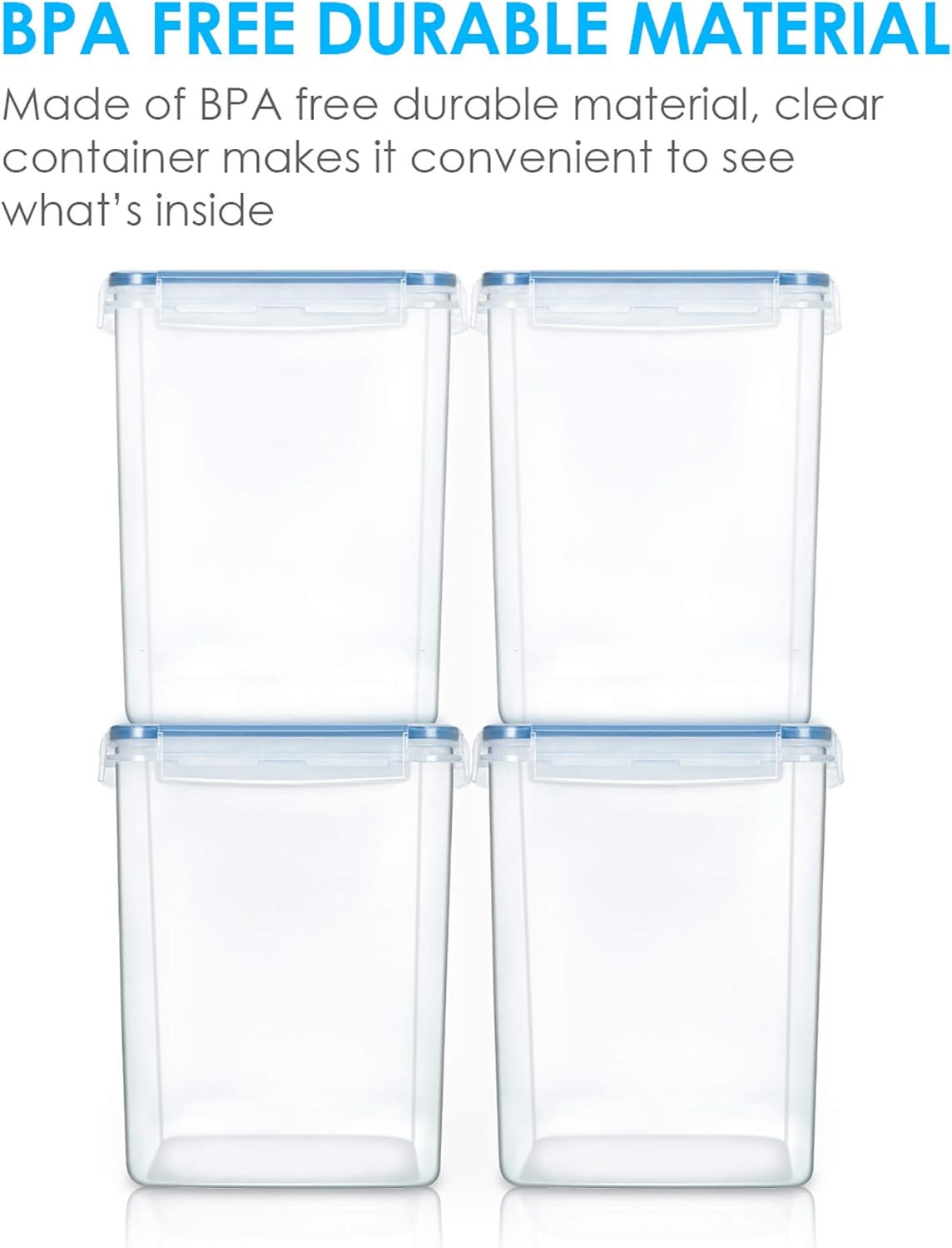 Vtopmart 4 PCS Large Food Storage Containers 5.2L / 175oz, 4 Pieces BPA Free Plastic Airtight Canisters for Flour, Sugar, Baking Supplies, Rice with Lids, 4 Measuring Cups and 24 Labels, Black