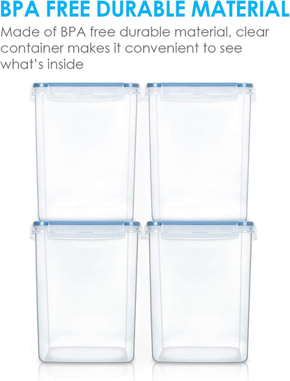 Vtopmart 4 PCS Large Food Storage Containers 5.2L / 175oz, 4 Pieces BPA Free Plastic Airtight Canisters for Flour, Sugar, Baking Supplies, Rice with Lids, 4 Measuring Cups and 24 Labels, Black