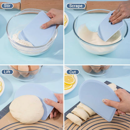 Silicone Dough Scraper with Stainless Steel Sheet, Curved Edge Flexible Bowl Scraper for Baking, Food Grade Silicone Bench Scraper for Sourdough Bread Proofing Basket, 5.98"×4.3", Dark Gray, SAPID
