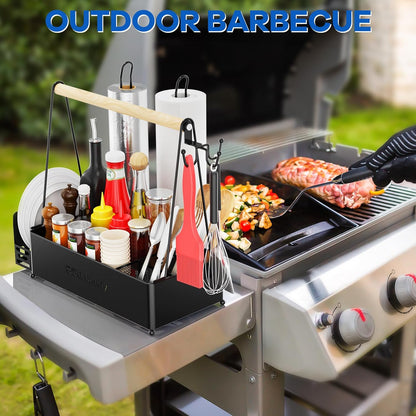 JBBTOOL Grill Caddy with 2 Paper Towel Holders, BBQ Caddy for Outdoor Grill, Picnic Condiment Utensil Caddy, Camping Essentials, RV, Tailgating, Grilling Accessories, Camping Kitchen, Gifts for Men