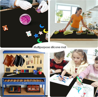 Extra Large Silicone Mat, 31.5x23.6 Inch Heat Resistant Mat for Kitchen Counter, Non Stick Silicone Baking Mat for Dough and Pastry, Thick Silicone placement Countertop Protector, Black countertop mat