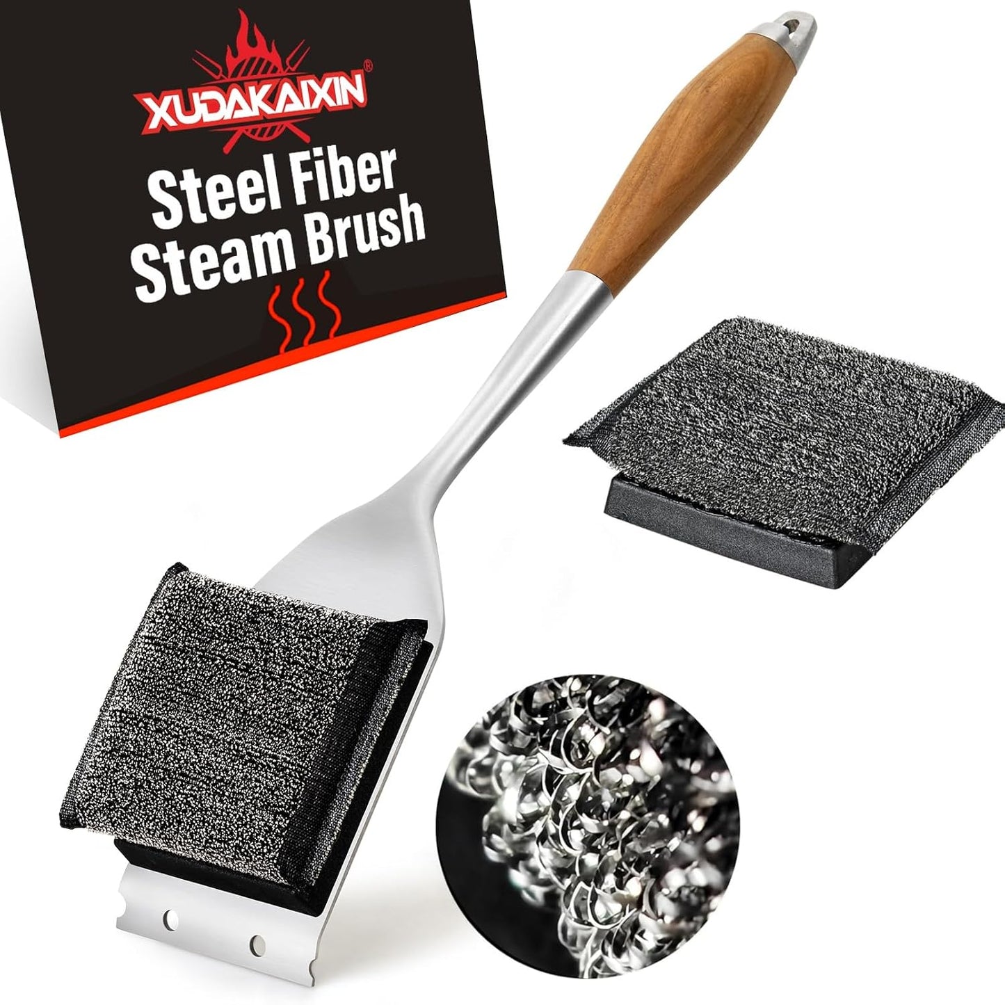 XUDAKAIXIN Bristle-Free Grill Brush with Replacement Head. Ultra Safe & Efficient Cleaner for Cast Iron and Stainless Steel Outdoor Grills.Gifts for Men/Dad