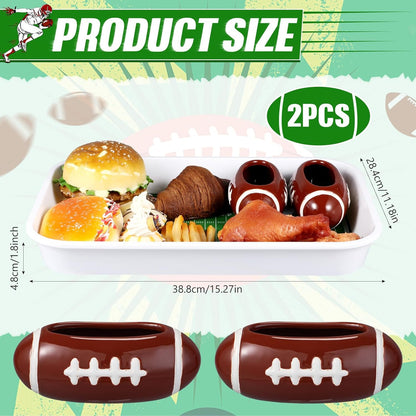 Vesici 4 Pcs Football Stadium Chip and Dip Sports Serving Set with 2 Ceramic Bowls and 2 Melamine Trays for Football Tailgate Decorations