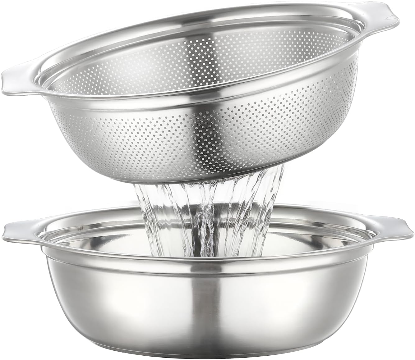 Stainless Steel Colander for Kitchen 2-Quart, Strainer Microporous with Mixing Bowl, Rice Strainer for Washing Vegetables, Fruit and Draining Cooked Pasta, Dishwasher Safe