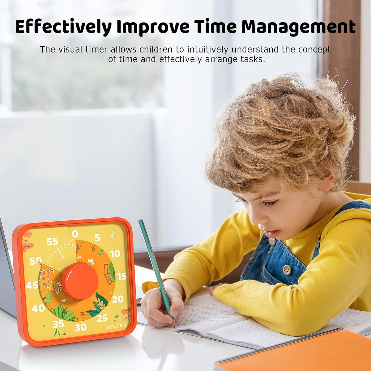 Secura 60-Minute Visual Countdown Timer, 7.5-Inch Oversize Classroom Visual Timer for Kids and Adults, Durable Mechanical Kitchen Timer Clock with Magnetic Backing (Blue)