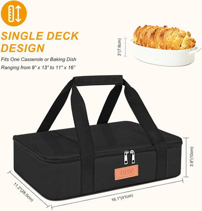 BBV Insulated Casserole Carrier for Hot or Cold Food, Food Warmer Bag Fits 9"x13" Baking Dish, Durable Nylon Leak Proof Food Containers for Travel, Potluck, Parties, Picnic, Cookouts (Beige)
