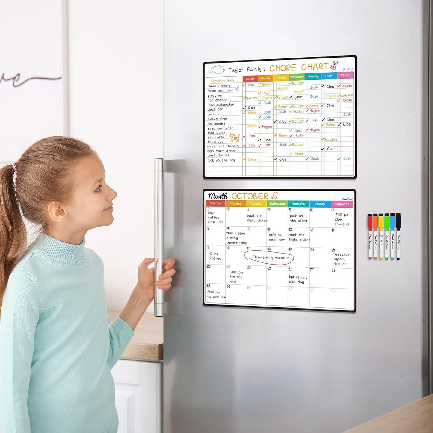 Magnetic Dry Erase List Board - 6.5"x8.5" Weekly, Daily, 2 List Boards for Fridge - 6 Extra Fine Point Markers Included - Shipped Flat