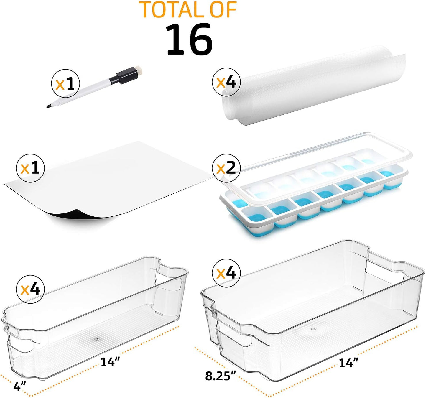 Fridge Organizer - 14 Piece Refrigerator Organizer Bins - Stackable Freezer Organizer - Clear Refrigerator Organizer - Acrylic Fridge Bins