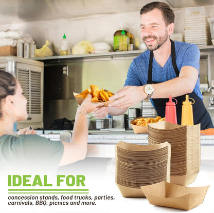 ZORRITA 2 Lb Paper Food Trays - 100 Pack Disposable Nacho Trays Brown Food Boats Take Out Basket Holders for Serving Party Snacks Hot Dogs Tacos Fries