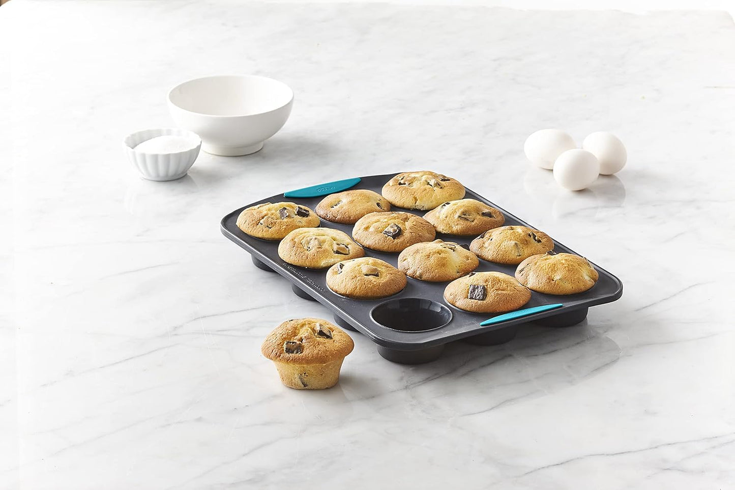 Trudeau Silicone Muffin Pan, 12 Cavities, Fuchsia (Model: 05115197KR)