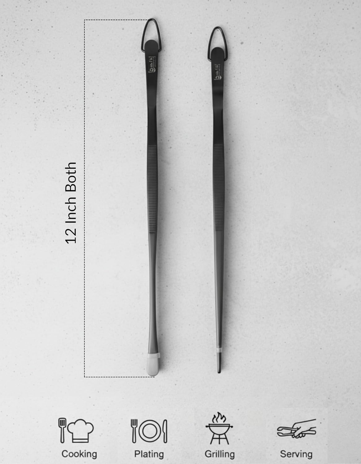 Tweezer Tongs Set of 2 – Boxiki Kitchen 430 Stainless Steel Cooking Tweezers, Long Chef Tweezers for Plating, Grilling, Baking, Pasta, Food Handling, Cake Decorating & Culinary Use