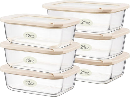 Urban Green Glass Food Storage Containers with Glass Lids, Microwave Safe Food Container Set, Aitight Meal Prep Container Set, LeakProof, 100% Plastic Free, 6 Pack