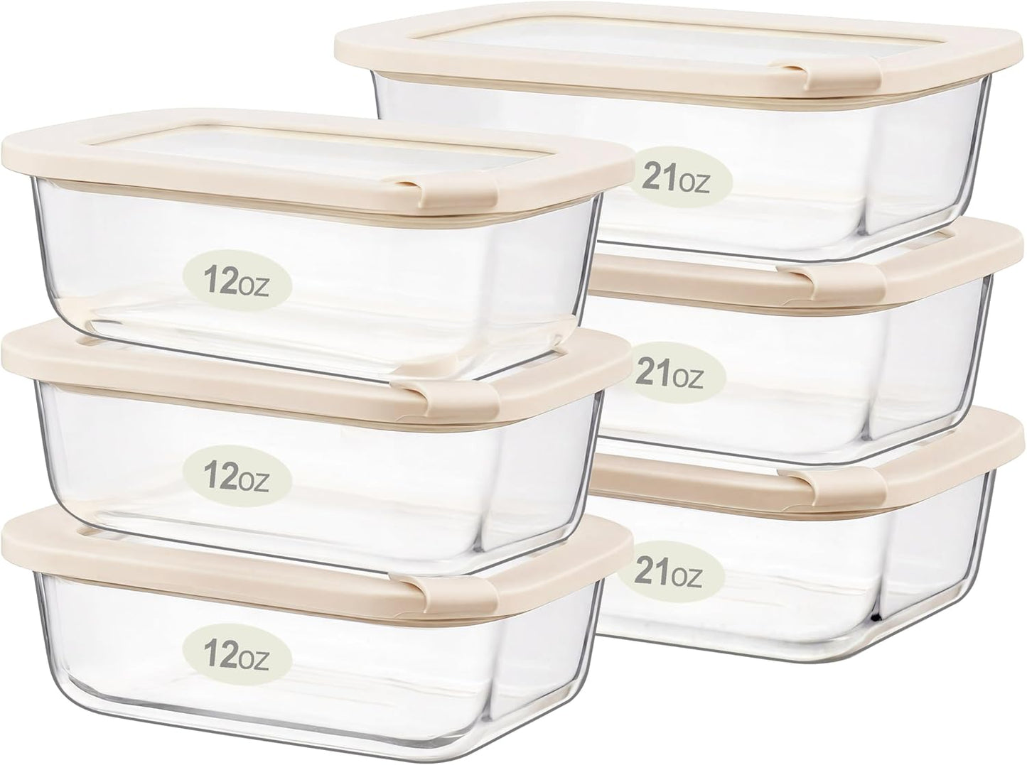 Urban Green Glass Food Storage Containers with Glass Lids, Microwave Safe Food Container Set, Aitight Meal Prep Container Set, LeakProof, 100% Plastic Free, 6 Pack