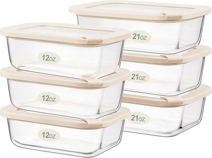 Urban Green Glass Food Storage Containers with Glass Lids, Microwave Safe Food Container Set, Aitight Meal Prep Container Set, LeakProof, 100% Plastic Free, 6 Pack
