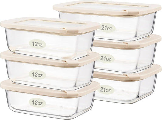 Urban Green Glass Food Storage Containers with Glass Lids, Microwave Safe Food Container Set, Aitight Meal Prep Container Set, LeakProof, 100% Plastic Free, 6 Pack