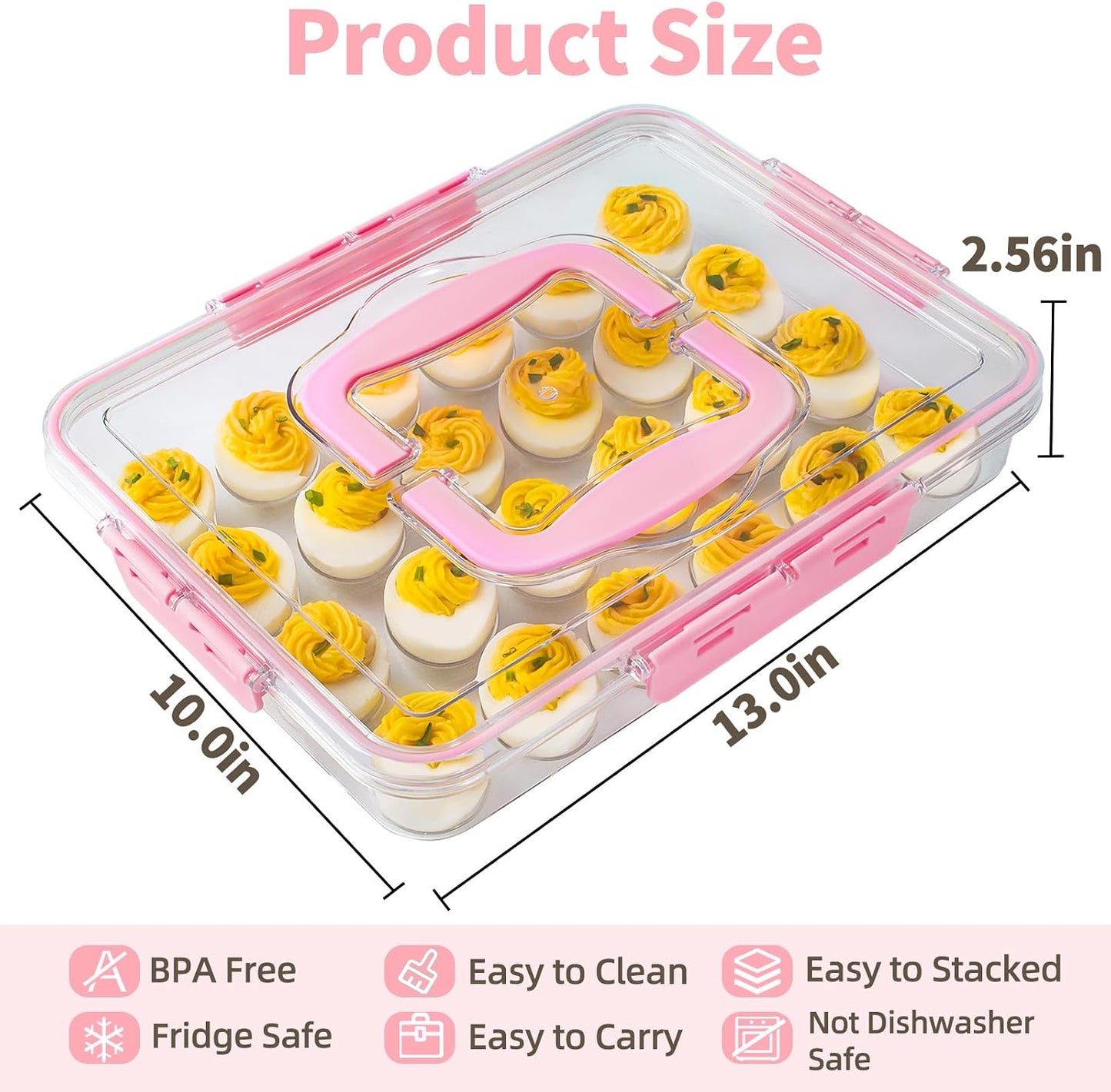 MesRosa 2 Pack Deviled Egg Containers with Lid and Handle, Durable Clear Plastic Deviled Egg Carrier Storage 48 Eggs, Stackable Egg Holder for Fridge, Portable Tray Platter for Party & Picnics-White