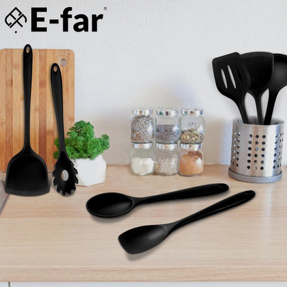 E-far 10 Pieces Silicone Cooking Utensils Set, Heat Resistant Kitchen Utensil Set for Nonstick Cookware, Kitchen Cooking Tools with Spatula, Spoon, Slotted Turner, Non-Toxic & Dishwasher Safe (Khaki)