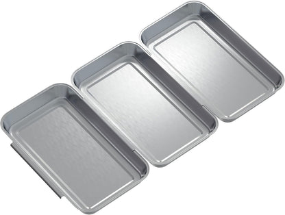 Set of 3 Larger Interlocking Breading Trays | 10.4" x 6.1" x 1.2" | Stackable Dredging Trays for Breading, Marinating, Roasting | Non-Toxic Stainless Steel Breading Pans | Oven & Dishwasher Safe