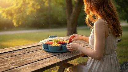 Rotating Divided Serving Tray with Lid - 5 Compartments Lazy Susan Snack Organizer, BPA-Free Spin Tray for Snacks, Dips, Veggies, Fruits | Perfect for Parties, Kitchen, Travel & Picnic (Blue)