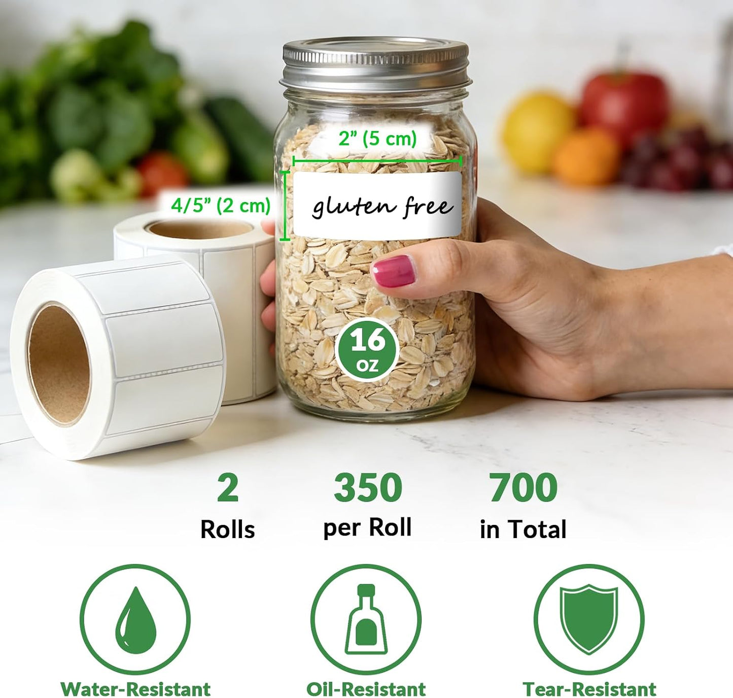 NATURALABEL 700 PCS Blank Removable Freezer Labels - Food Labels with Perforated Lines, for Meal Prep Containers (4/5" x 2", 2 Rolls, 350 Count/Roll)