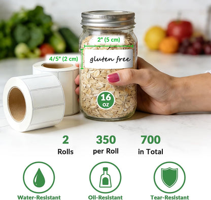 NATURALABEL 700 PCS Blank Removable Freezer Labels - Food Labels with Perforated Lines, for Meal Prep Containers (4/5" x 2", 2 Rolls, 350 Count/Roll)