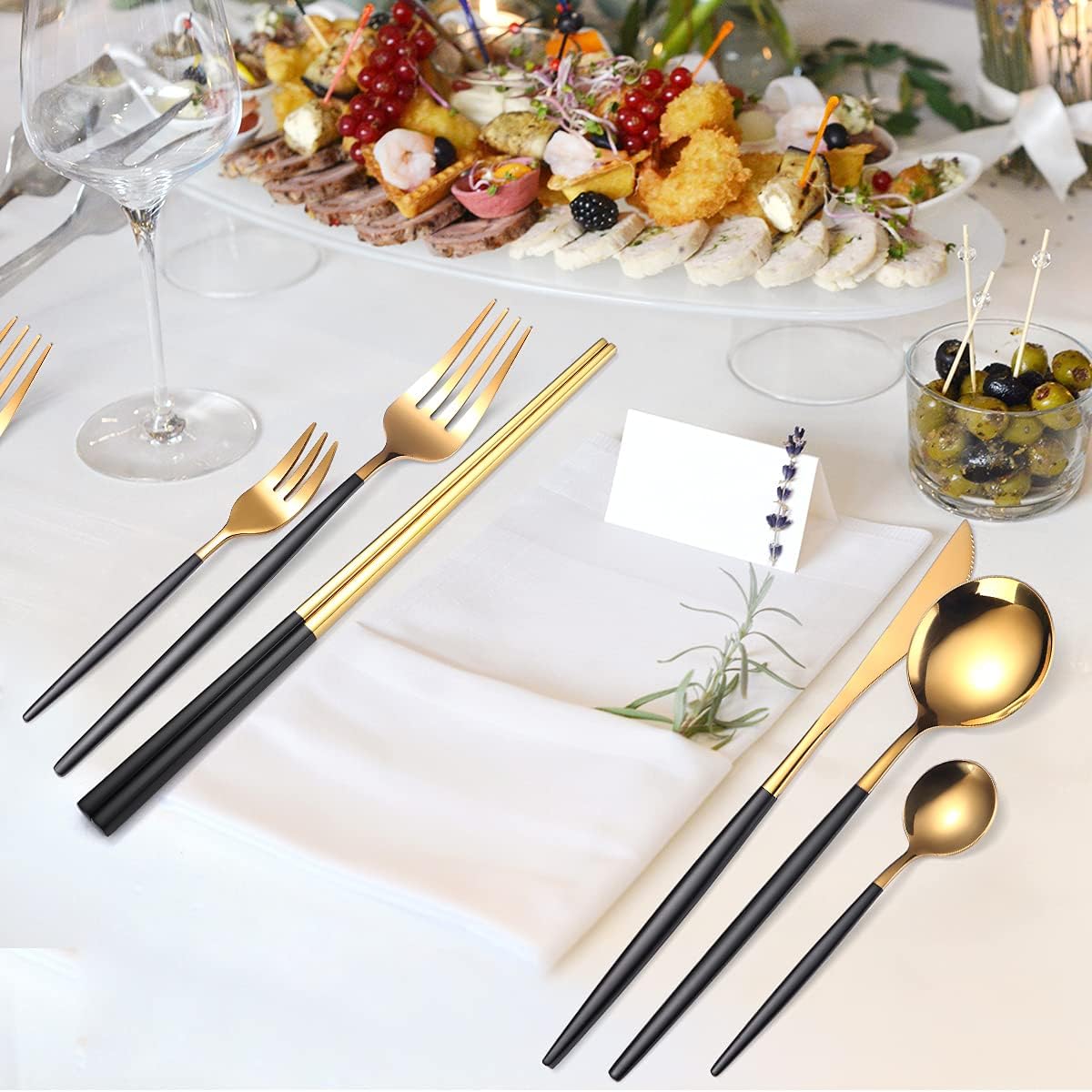 AARAINBOW 8 Pieces Stainless Steel Flatware Set Portable Reusable Cutlery Set Travel Utensils Set Including Chopsticks Knife Fork Spoon Straws Cleaning Brush Dishwasher Safe (Pink Golden)