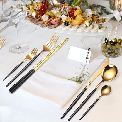 AARAINBOW 8 Pieces Stainless Steel Flatware Set Portable Reusable Cutlery Set Travel Utensils Set Including Chopsticks Knife Fork Spoon Straws Cleaning Brush Dishwasher Safe (Pink Golden)
