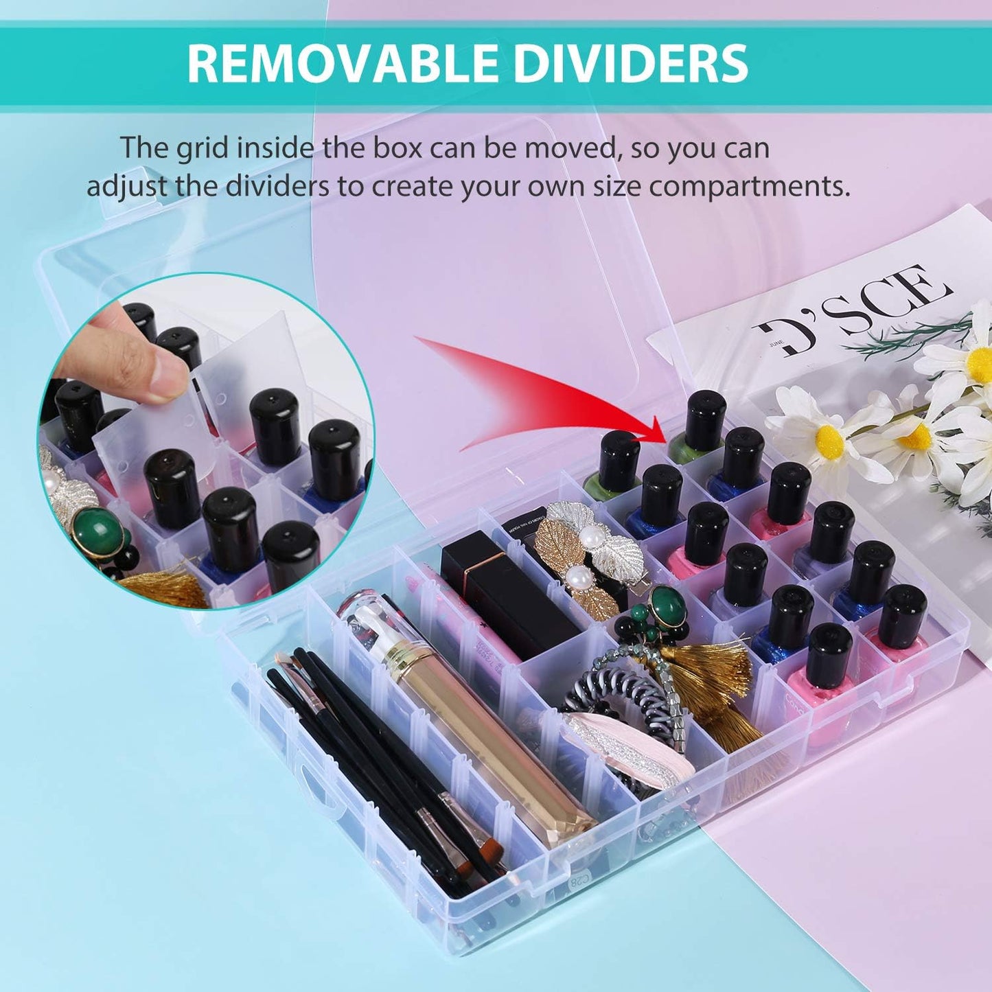 Umirokin 2 Pack 15 Grids Clear Plastic Organizer Box with Adjustable Dividers, Craft Storage Containers for Jewelry, Beads, Screws, Tackle Box, Washi Tapes, Small Parts Organizer for Arts and Crafts