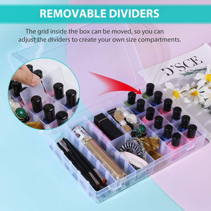 Umirokin 2 Pack 15 Grids Clear Plastic Organizer Box with Adjustable Dividers, Craft Storage Containers for Jewelry, Beads, Screws, Tackle Box, Washi Tapes, Small Parts Organizer for Arts and Crafts