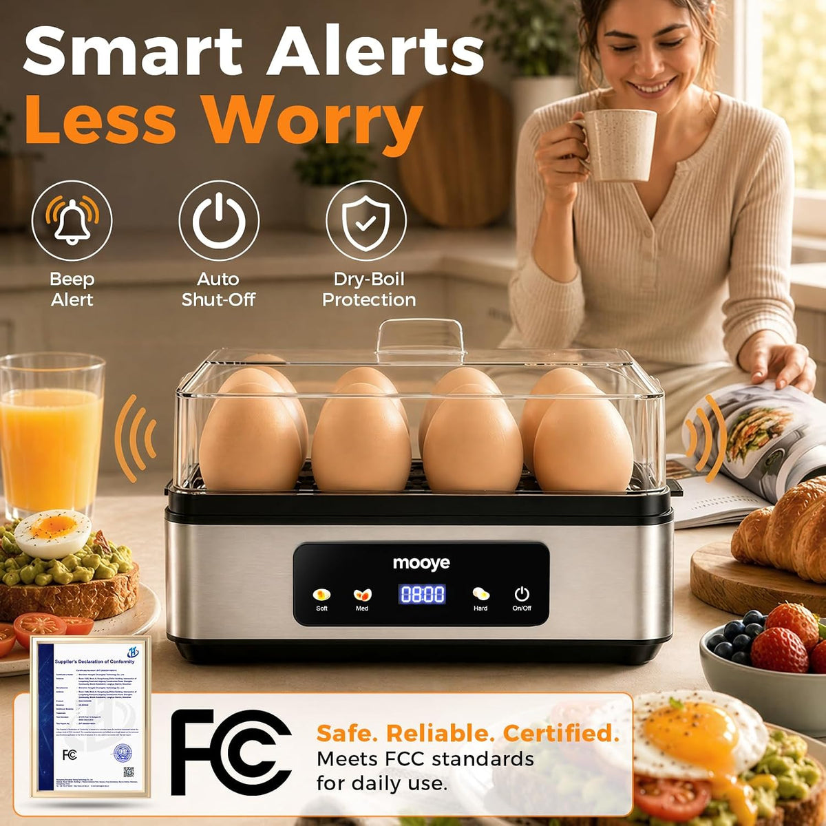 Rapid Egg Cooker for Hard Boiled Eggs, Electric Egg Steamer 3 IN 1 Soft Medium Hard Boiled, Egg Maker with Auto Shut-Off, Egg Boiler for Kitchen Breakfast & Fitness, BPA-Free, Holds 8 Eggs