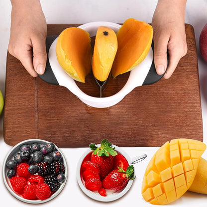 Mango Slicer,Mango Splitter, Peeler & Pit Remover Tool - Mango Cutter with Stainless Steel Microblades - Dishwasher-Safe Fruit Slicer (White)