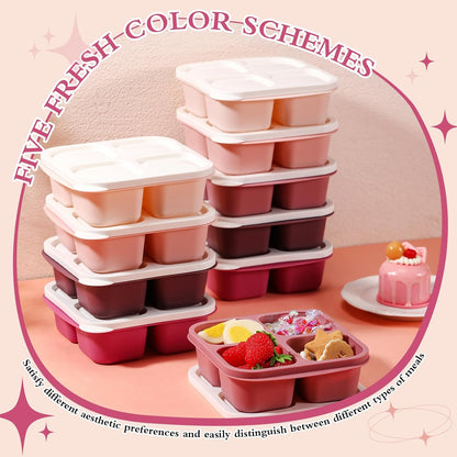Honeydak 10 Pack Bento Snack Containers 4 Compartment Snack Boxes Reusable Containers with Lids Divided Meal Prep Lunch Food Storage Box for School Work Travel