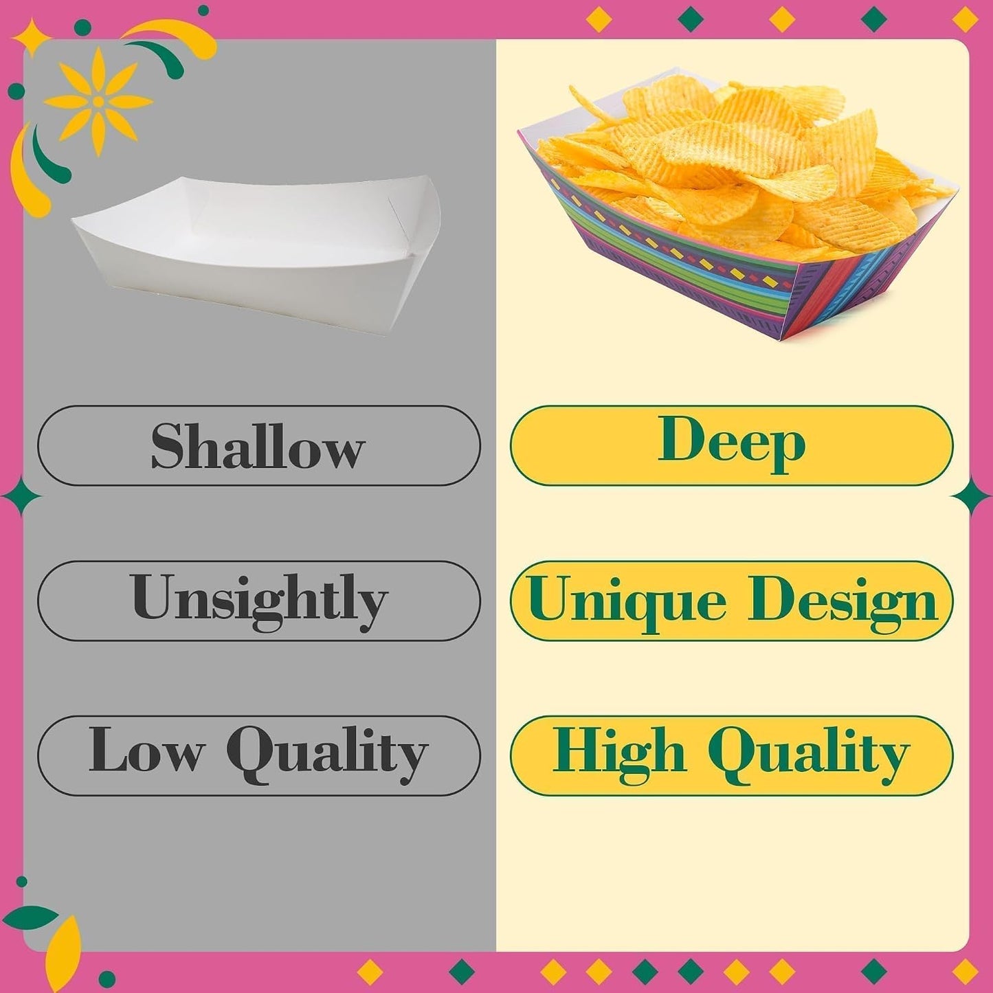 Mexican Taco Nights Food Trays - 50Pcs Taco Boat Assembled Trays Nacho Snack Fried chicken Holder Disposable Paper Plates Carnival Party Supplies Harvest Picnic Food Containers (Large)