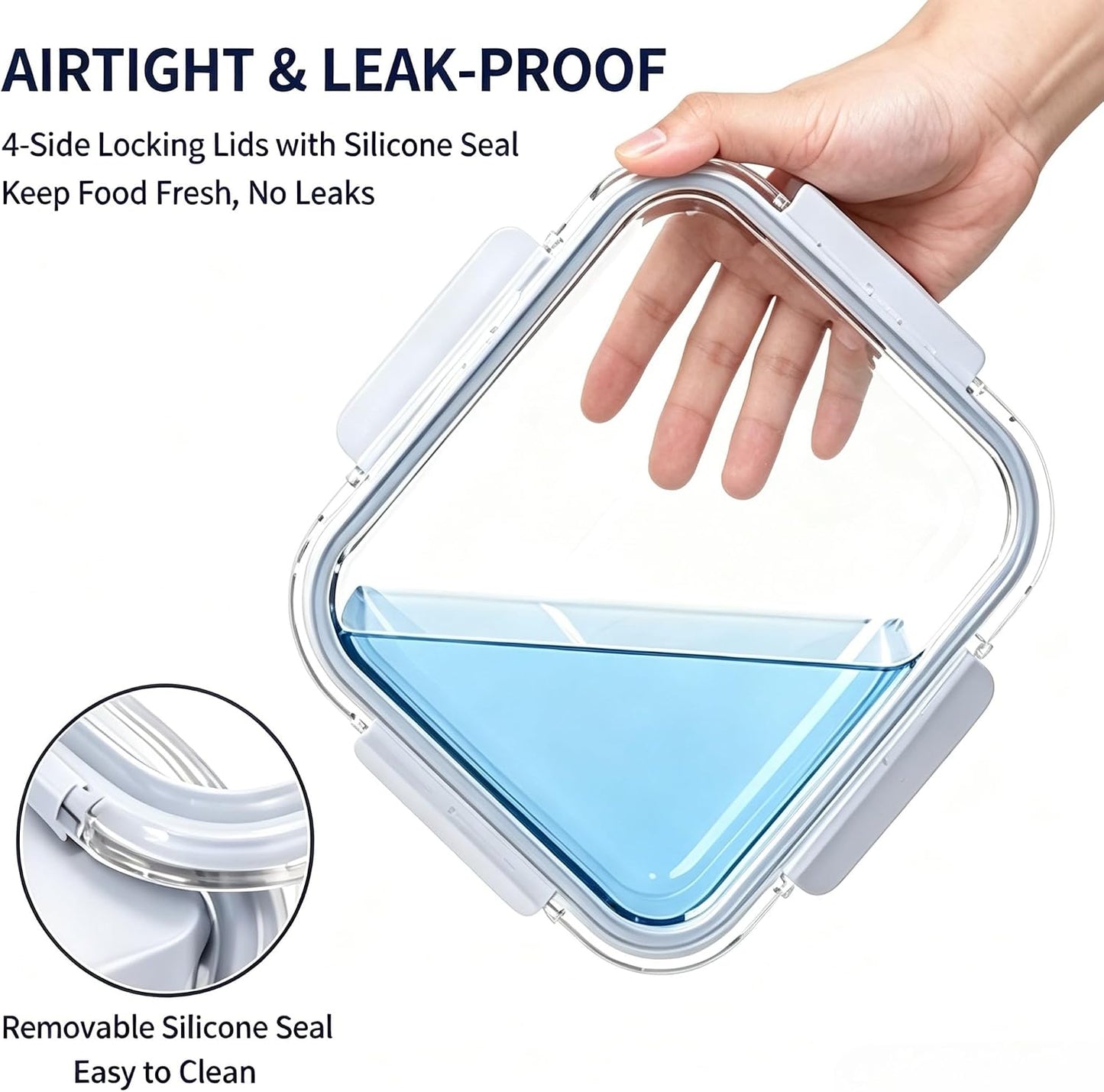 Glass Food Storage Containers with Lids, 3 Pack (14oz / 24oz / 36oz), Glass Meal Prep Containers, Airtight & Leak Proof Bento Boxes, Microwave Oven Freezer Safe Kitchen Storage Containers