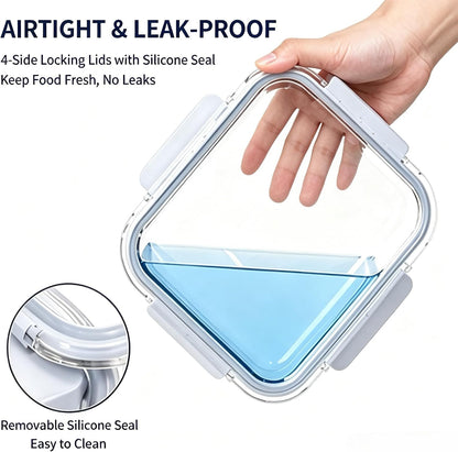 Glass Food Storage Containers with Lids, 3 Pack (14oz / 24oz / 36oz), Glass Meal Prep Containers, Airtight & Leak Proof Bento Boxes, Microwave Oven Freezer Safe Kitchen Storage Containers