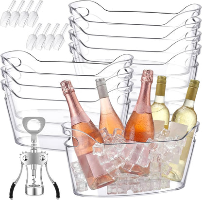 2 Pack 6.5l Ice Bucket for Party, Clear Plastic Champagne Cooler with Ice Scoop & Metal Bottle Opener, Large Portable Drink Beverage Tub for Beer & Mimosa Bar Supplies