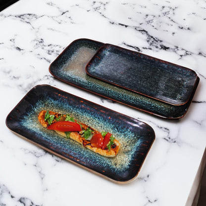 Porcelain Plate Set Large Serving Tray Set of 4, Reusable Serving Platters for Party Food, Cookie, Appetizer, Charcuterie, Snack, Dessert Display,Stackable Kitchen Dish 14.4 INCH