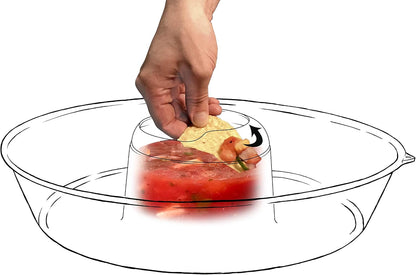 Jokari Less Mess Drip Free Chips and Dip 14 Inch Serving Bowl. Rimmed Platter to Scrape Extra Dip, Sauce, Queso, Salsa Guac or Dressing Off Chips, Fruit, Veggies, Soft or Hard Pretzels, Wings and More