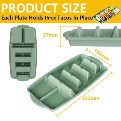 Reusable Silicone Taco Holder Set of 2, Taco Plates with Dividers & Dip Bowls, Taco Shell Holds 3 Taco Shells Stand, Microwave & Dishwasher Safe, Non-Slip Base, Taco Bar Serving for Party