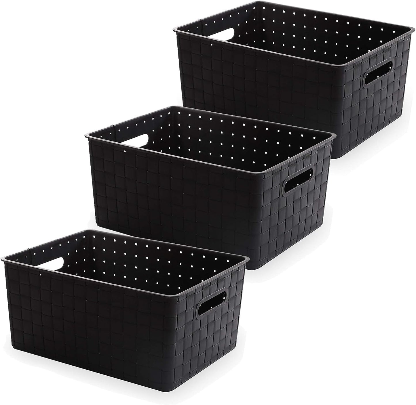BINO | Plastic Storage Baskets Large - Black | THE STABLE COLLECTION | Multi-Use Storage | Rectangular Cabinet Organizer | Baskets For Organizing with Handles | Home Office Organization and Storage