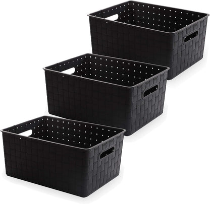 BINO | Plastic Storage Baskets Large - Black | THE STABLE COLLECTION | Multi-Use Storage | Rectangular Cabinet Organizer | Baskets For Organizing with Handles | Home Office Organization and Storage