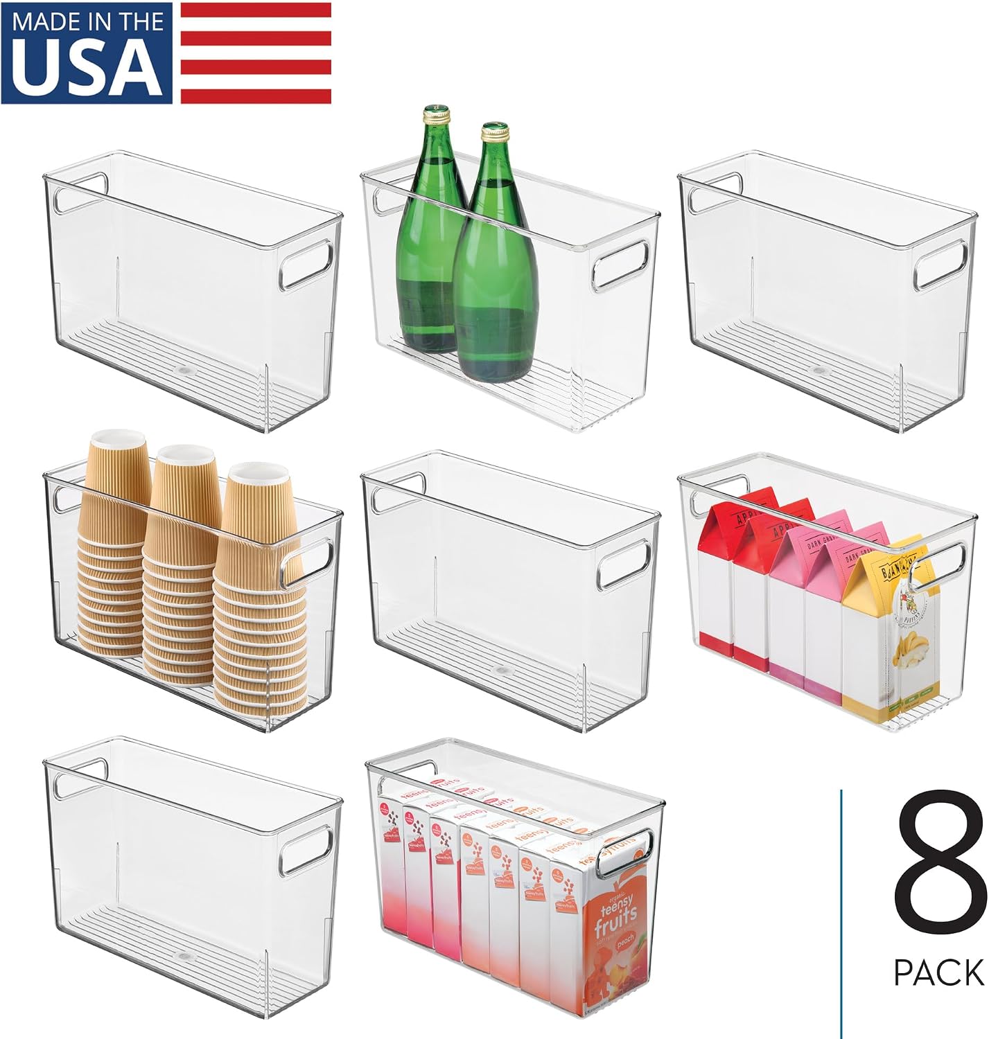 iDesign Tall Plastic Storage Bin with Handles, Set of 4, Clear | For Fridge or Freezer, Made in USA
