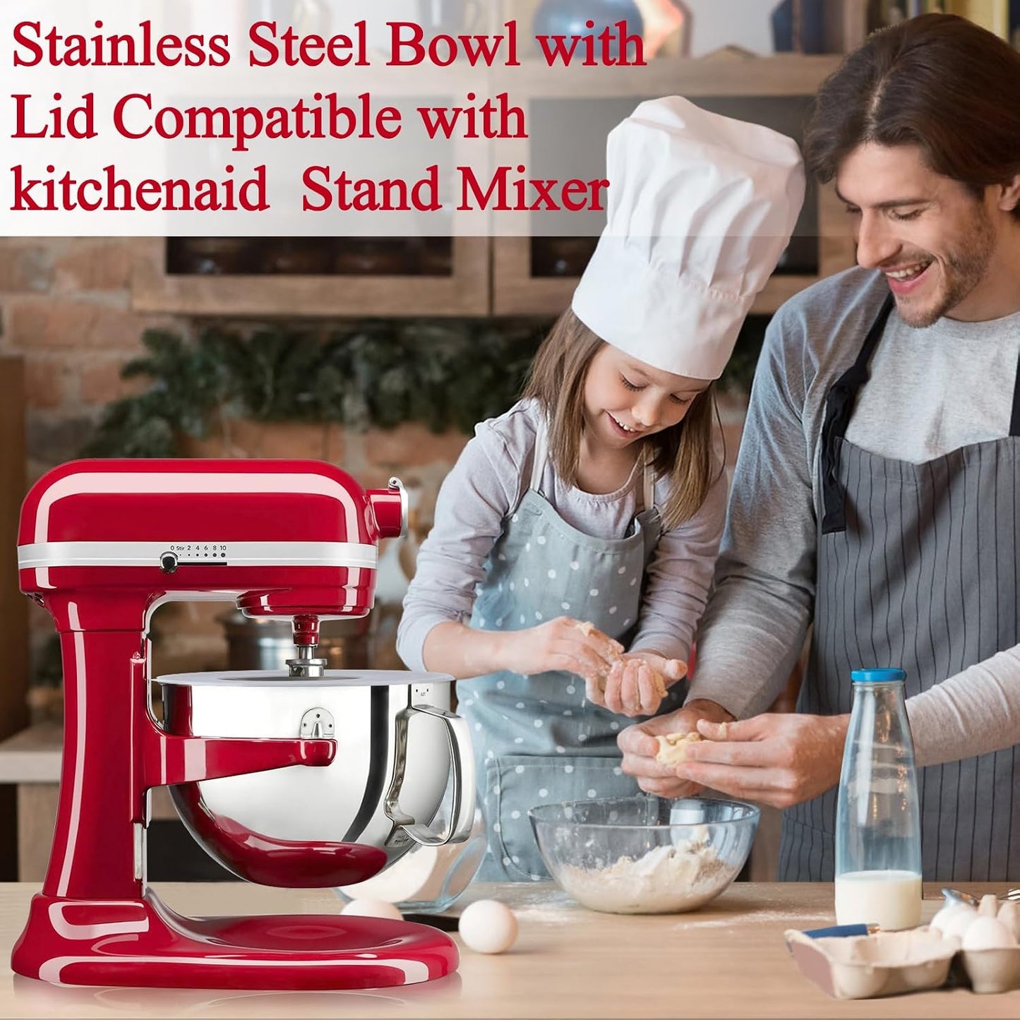 Stainless Steel Bowl Compatible with Kitchenaid Mixer 4.5/5QT，With Grey Lid,5 Quart Stainless Bowl for Kitchen Aid Mixing,With Green Lid