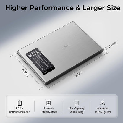 Ultrean Food Scale, Digital Kitchen Scale with LCD Display, Weight Grams and Ounces for Baking Cooking and Meal Prep, 6 Units with Tare Function, 304 Stainless Steel, 11lb (Batteries Included)