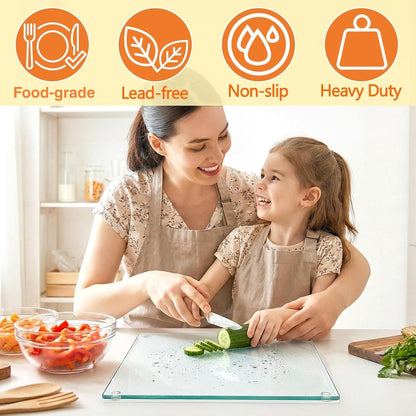 Hacaroa 4 Pack Tempered Glass Cutting Board with Rubber Feet, Rectangle Non-slip Chopping Board, Long Lasting Clear Glass Tray for Kitchen Countertop, Table, Shatter-Resistant, Heat-Resistant, 2 Size